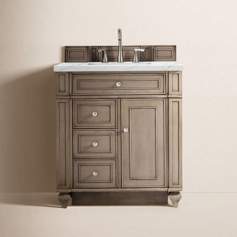 Bristol 30'' W Single Vanity, Whitewashed Walnut, Ethereal Noctis, 8" Widespread