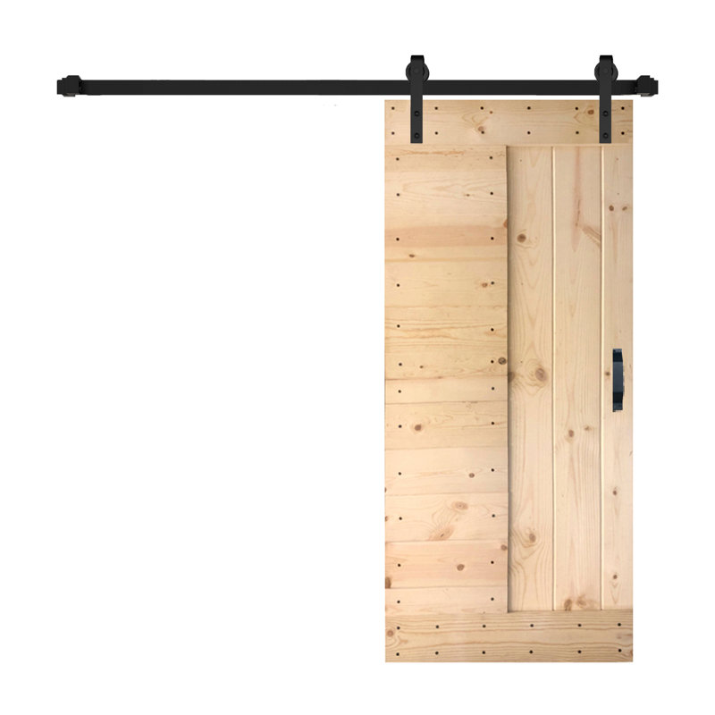 Porte de grange coulissante à panneaux en bois massif L Series avec trousse de quincaillerie d'installation - assemblage requis