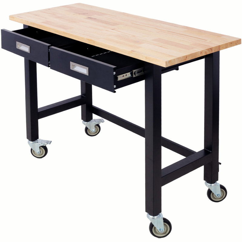 Table de travail à tiroir en bois de bambou robuste avec roulettes