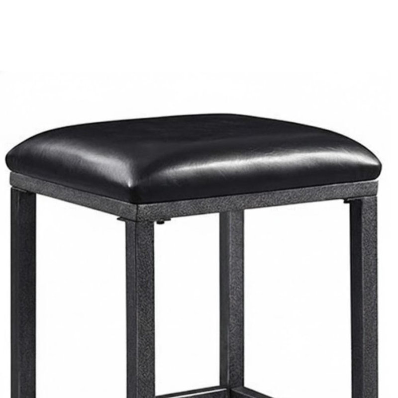 Emeline 24 po H 2 tabourets de comptoir en métal gris avec dossier en similicuir noir