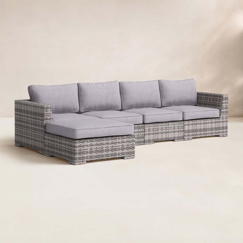 Canapé modulaire d'extérieur en osier avec coussins Paniagua, Gris mélangé