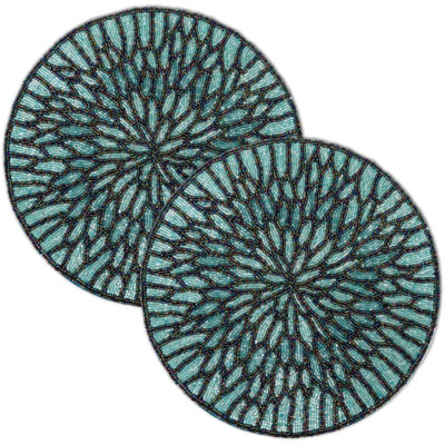 Ensembles de table ronds perlés bleus et noirs de 33 cm (13 po), ensemble de 2