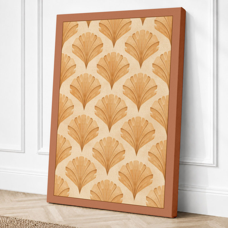 Scalloped Fan Pattern Art Deco - Wrapped Canvas, 18x12 - 45.7 x 30.5 cm, Terracotta Border