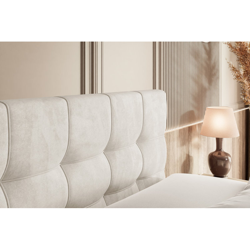Fobbs Divan Bed with Mattress, 180cm W x 200cm L, Beige