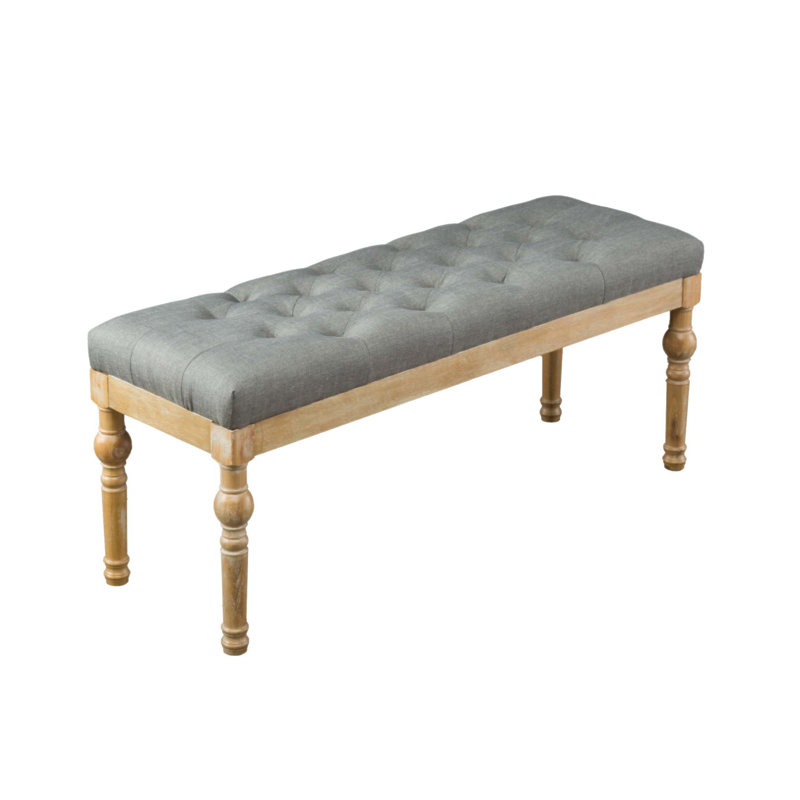Habit Solid Wood Button Tufted Dining Bench with Gray Linen and Cotton Upholstery for Elegant and Durable Seating