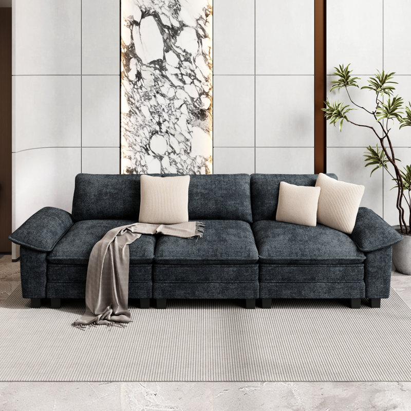 Canapé modulaire de 124 po, canapé Cloud Comfy pour salon, canapé 3 places à assise profonde avec coussin décoratif, 3