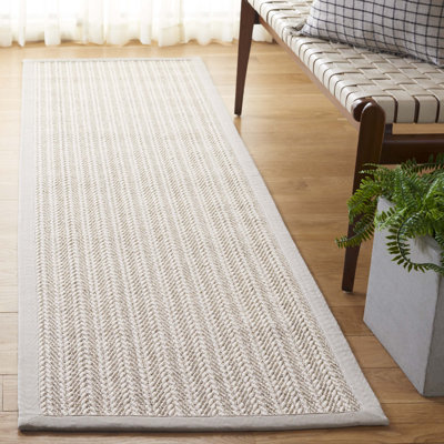 Abinadab Striped Machine Woven Power Loom Area Rug in Ivory