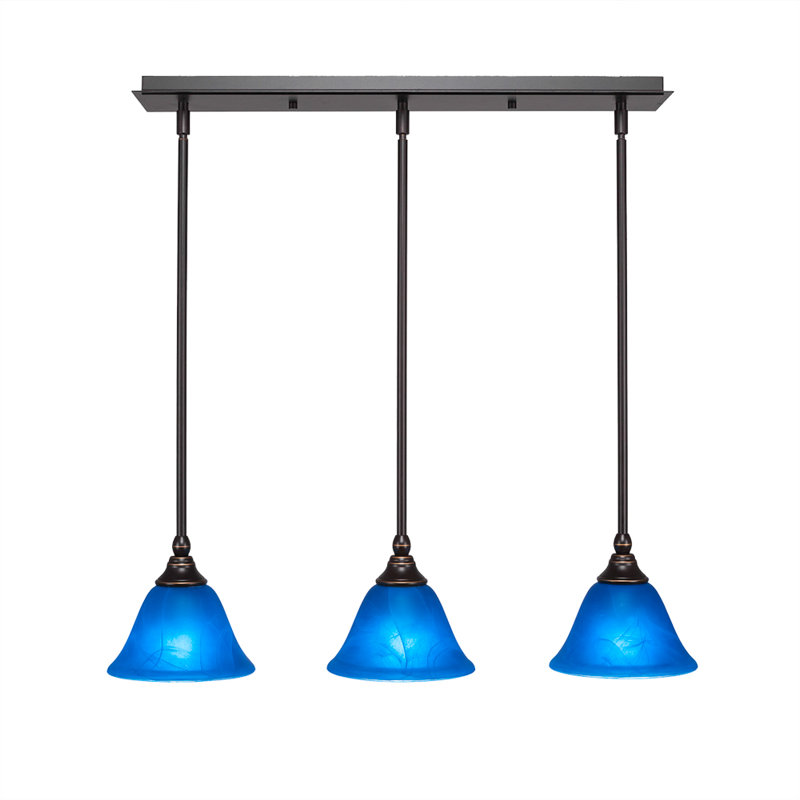3 Light Stem Hung Linear Pendalier Shown With 7", Blue, Dark Granite