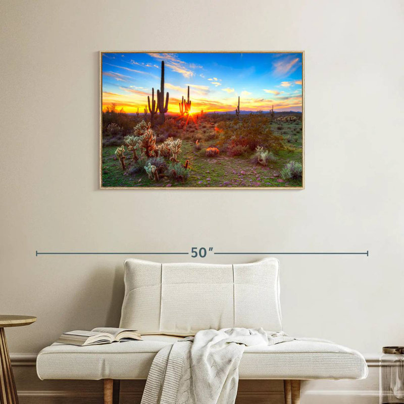 Paysage de désert de Sonora, Cadre flottant en bois naturel, 37 po x 25 po