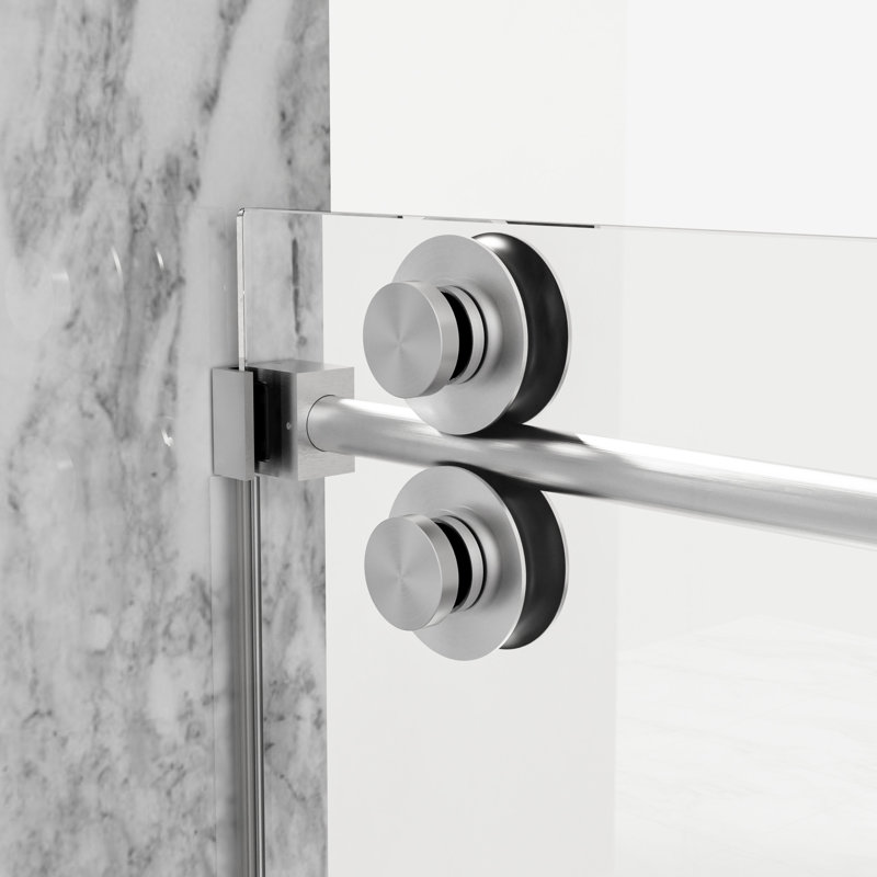 60 In. W X 72 In. H Single Sliding Frameless Shower Door With SGCC 5/16 In. Clear Glass, Brushed Nickel