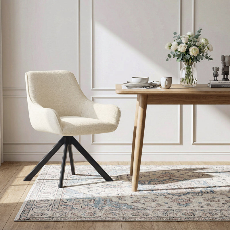 Gefjun 46cm H Upholstered Metal Armchair, Cream Chenille