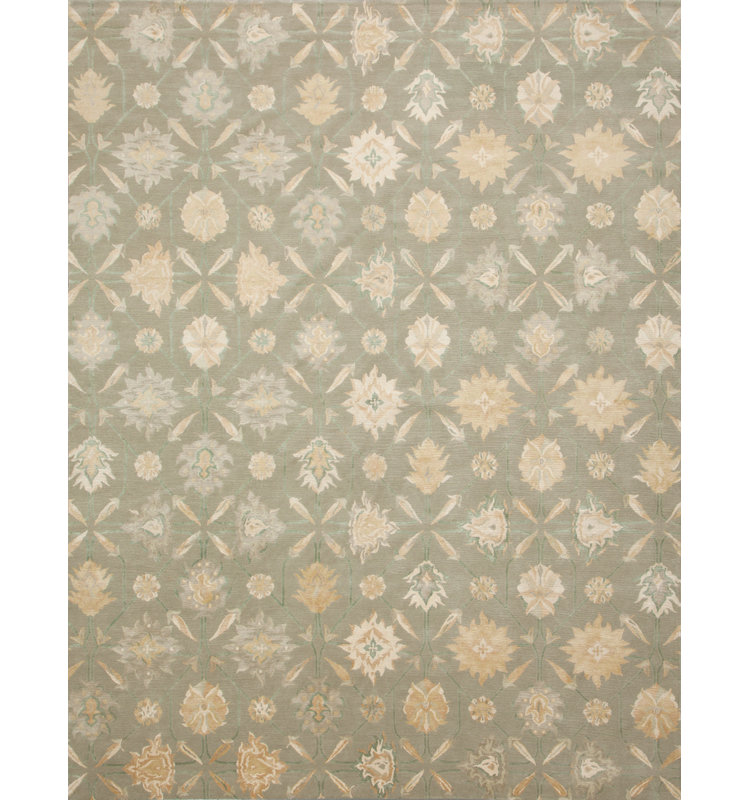 Palmettes Floral Area Rug in Gold/Aqua/Silver, Rectangle 10' x 14'
