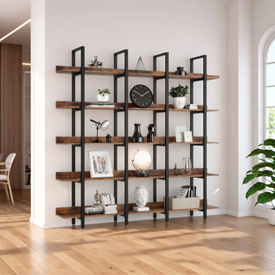 Bibliothèque à 5 niveaux, hauteur 178 cm, avec fond intégré, montage facile pour bureau à domicile