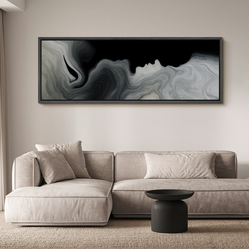 Grande impression sur toile encadrée - reproduction abstraite neutre pour décoration murale minimaliste moderne, Noir
