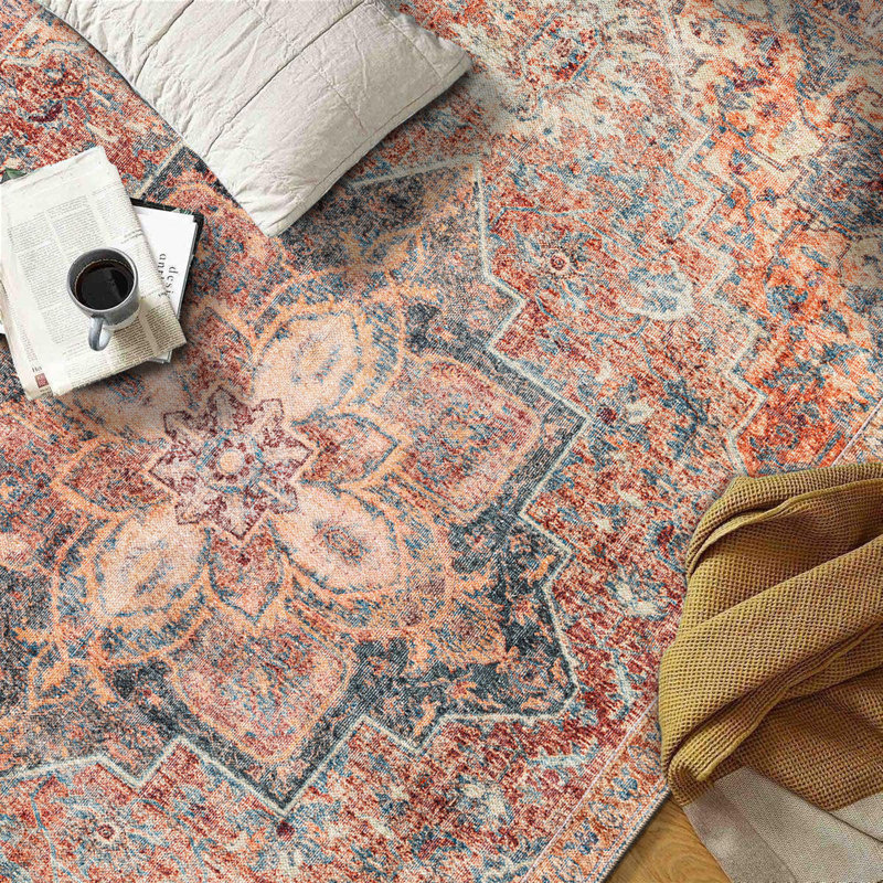 Tapis traditionnel Savina - tissage plat lavable avec envers antidérapant, Tapis de couloir 2 pi 6 po x 8 pi