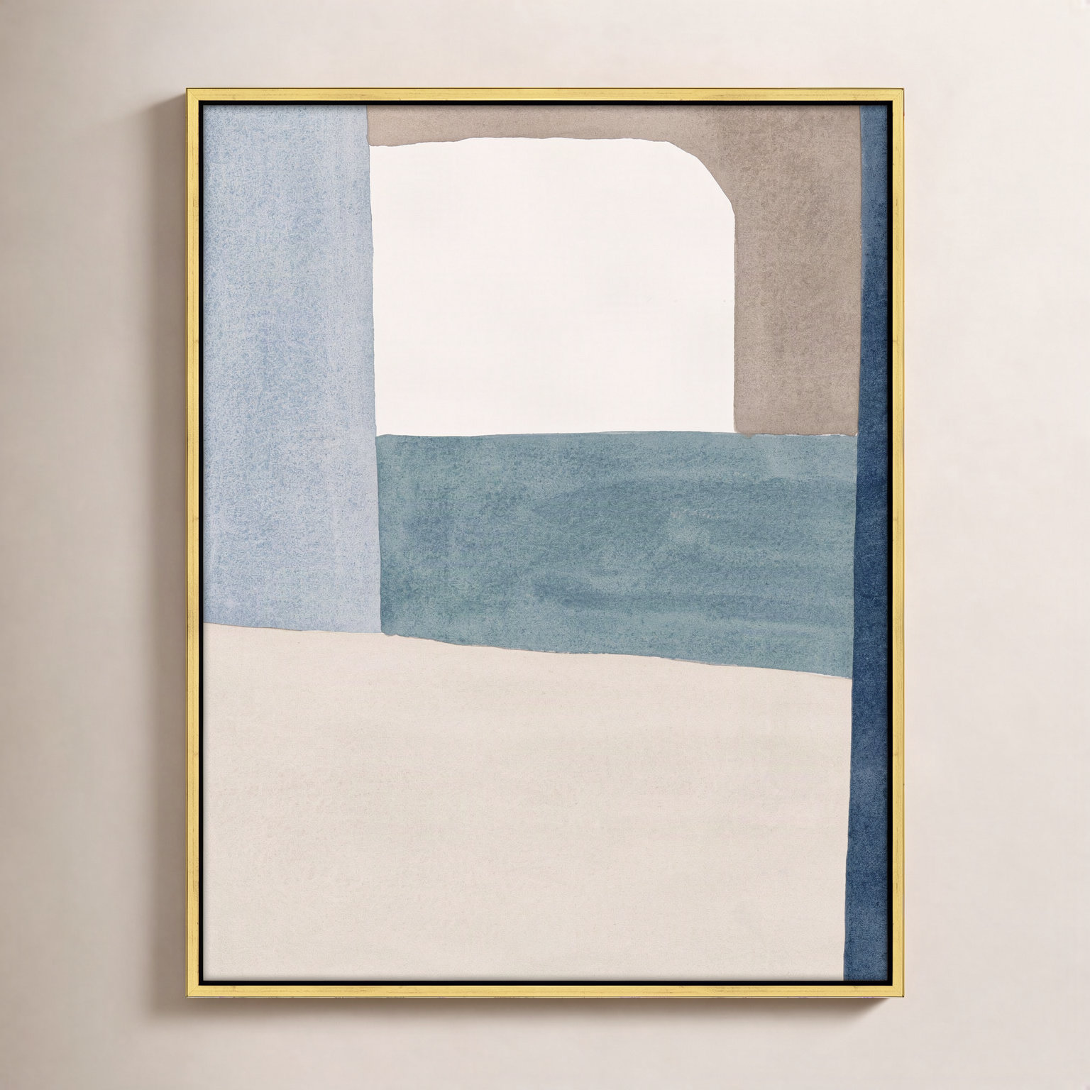 The Balance of Taupe and Indigo 1 Print, 30" x 24" x 1.38", Gold Frame Canvas