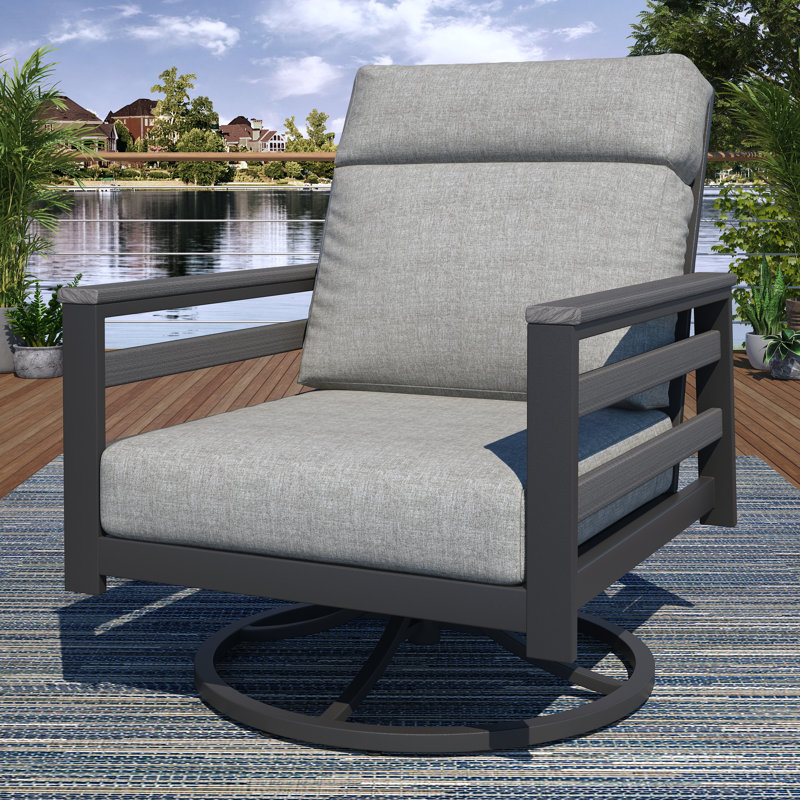 Chaise berçante d'extérieur en métal avec coussin Sunbrella Townsend, Gris, Toile granit