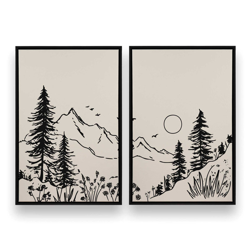 Whispering Peaks v3, ensemble de 2 impressions, Cadre flottant noir satiné, 30 po x 20 po