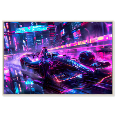 Race Car City Driving Canvas Neon Art Prints by Art Remedy