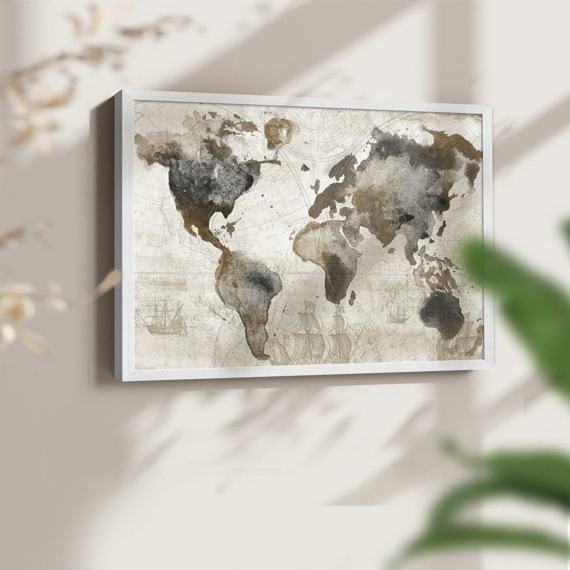 Antique Map -Framed Print - Restickable, White