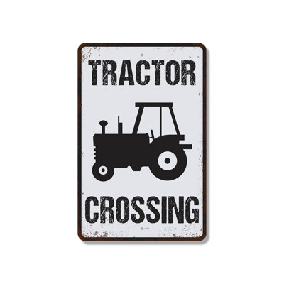 Vintage Style Tractor Crossing Farm (2 Pack) 8 Inch x 12 Inch Plastic Sign