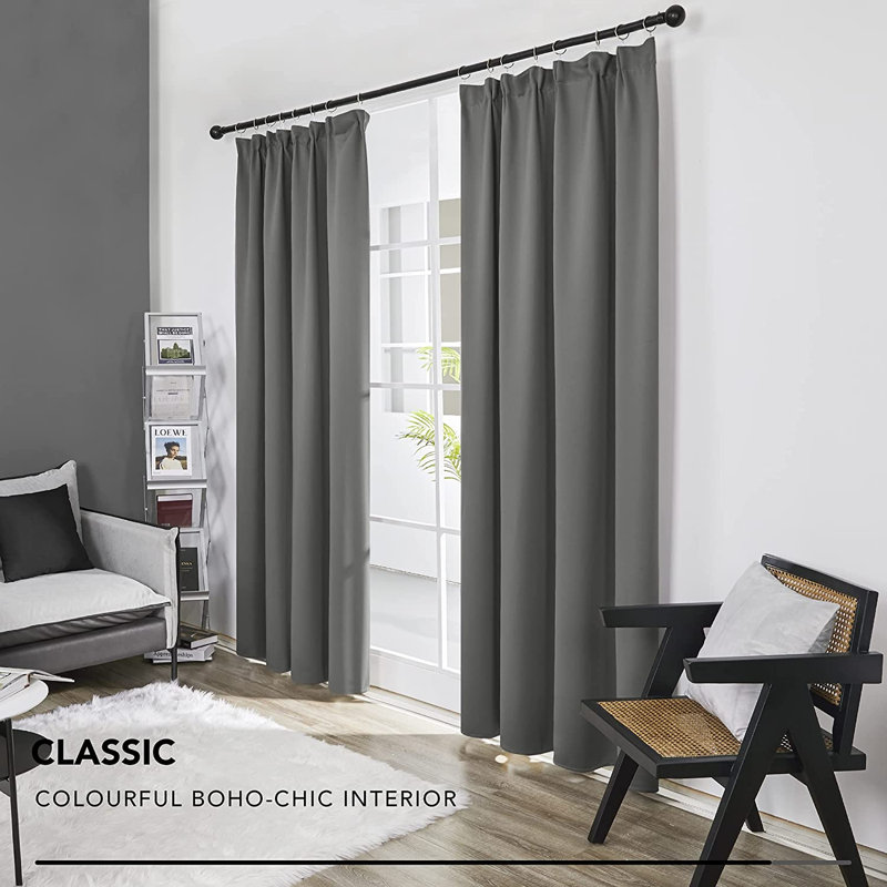 Hippen Blackout Door Curtain Pair, 140 W x 245 D cm, Light Grey