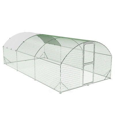 Walk-in Poultry Cage with Anti-UV Roof, Large Metal Chicken Run Pen for Outdoor Farm, Lawn & Garden