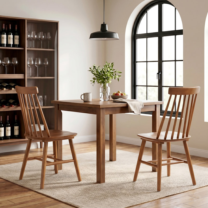 17.5"W Farmhouse Dining Chairs Set of 2,  Windsor Back Solid Wood Side Chairs, Walnut, 2
