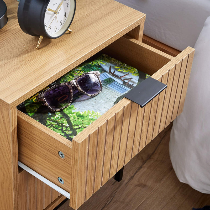 Crevan 2 Drawer Industrial Bedside Table Unit - Natural
