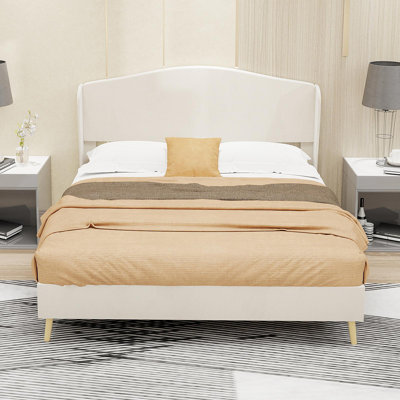 Velvet Upholstered Bed - Enhances The Master Bedroom With A Luxurious And Peaceful Focus. The Sturdy Structure Ensures A Peaceful Sleep, Blending Luxury And Comfort Into One, Full Size, Color: Beige