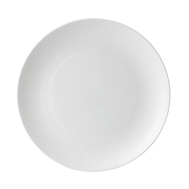 Elegant Geometric Embossed 16-Piece Porcelain Dinnerware Set, White