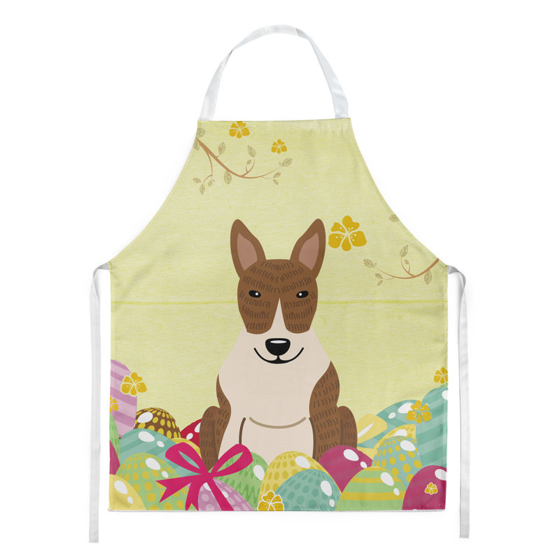 Easter No Pattern Bib Apron, Yellow/Brindle, Bull Terrier Brindle
