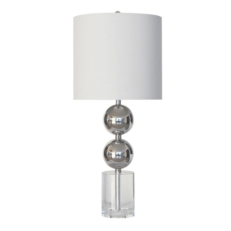 Lampe de table transitionnelle en cristal et métal 1 lumière, Nickel poli