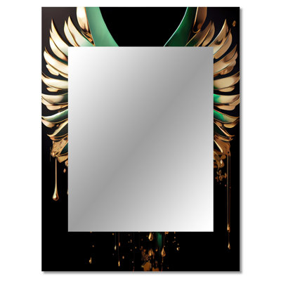 Green And Gold Angel Wings II - Wings Angel Mirror, Gold Unique Wall Mirror, Printed Metal Art