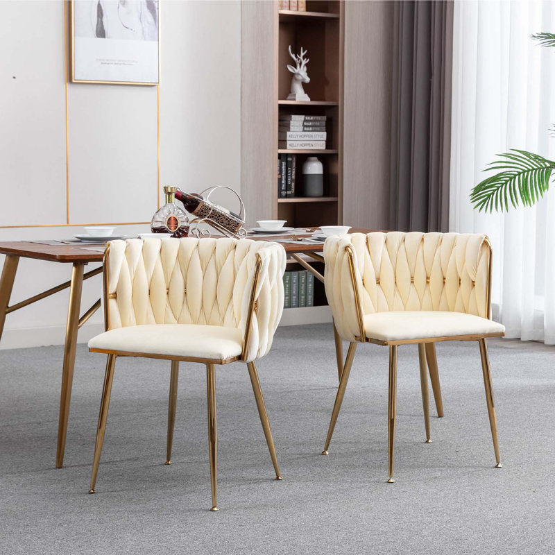 Ensemble de 2 chaises de salle à manger avec pieds dorés et structure moderne en métal doré, Ivoire ivoire