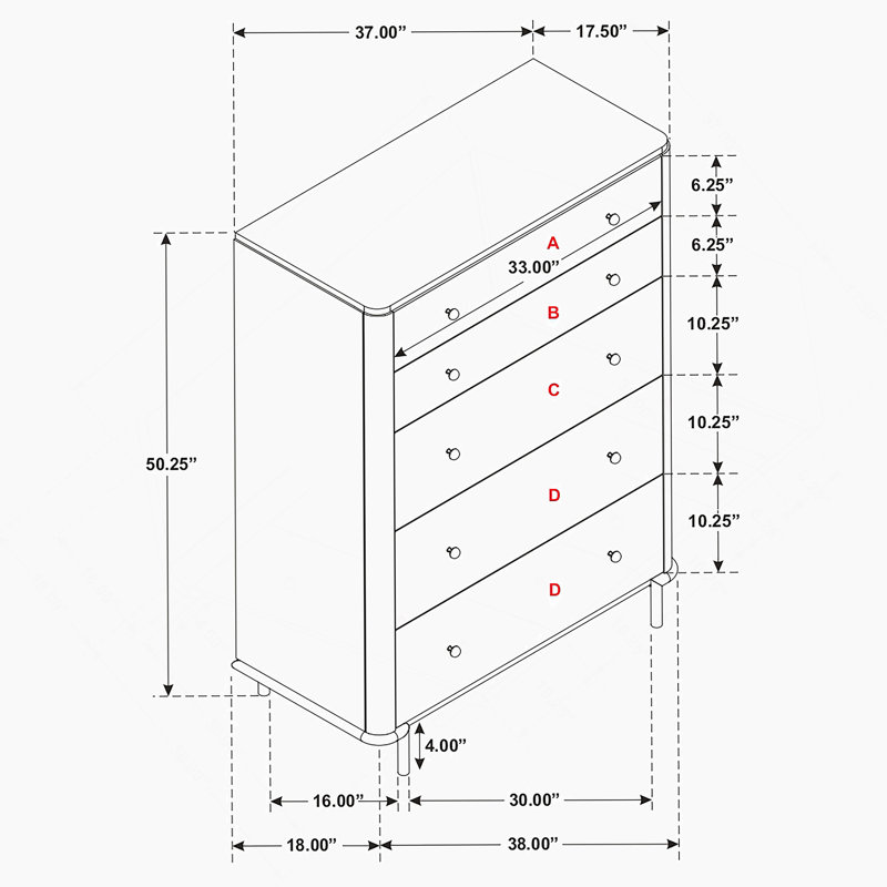 Commode rectangulaire 5 tiroirs Sand Wash
