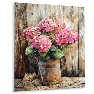Rustic Hydrangea Bouquet At The Barn II - Hydrangea Metal Wall Art, Traditional Metal Art Print