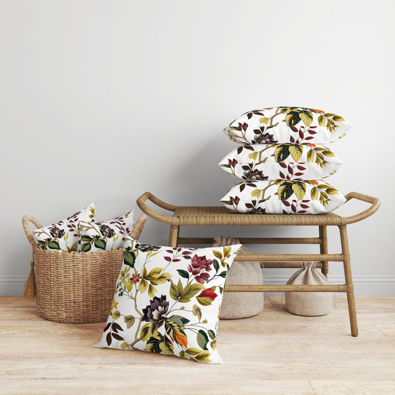 Coussin décoratif intérieur / extérieur Majestic Gardens, Blanc / rouge / jaune floral, H 16 po x l 16 po