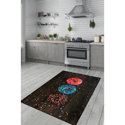 Tapis en polyester tissé à la machine noir / rose / bleu Emmelene