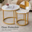 Ensemble de 2 tables basses gigognes, table ronde en bois à motif marbre moderne et glamour avec cadre doré, tables d'appoint gain de place, blanc et or
