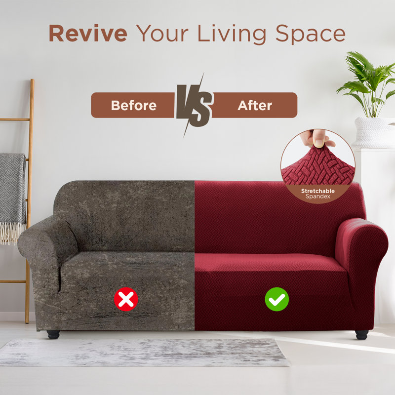 Premium Stretch Spandex Sofa Cover - Durable, Stylish & Easy-Fit Slipcover, Burgundy, 179cm H x 280cm W - (3 Seater)