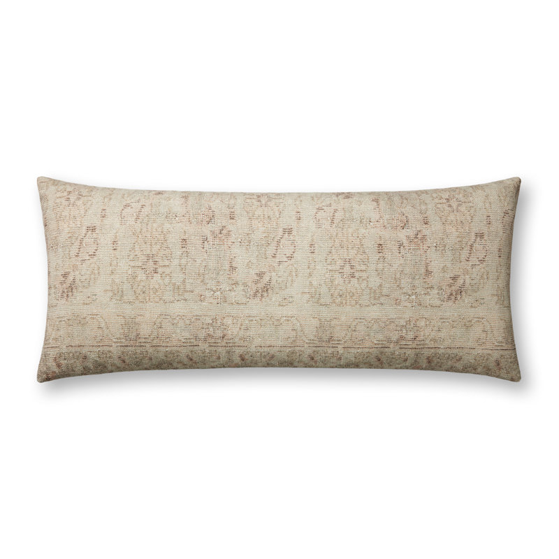 Natural Beige and Wine Floral Lumbar Pillow Cover 13" x 35"