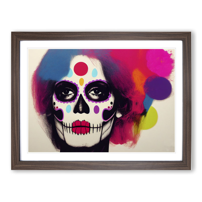 Sugar Skull Woman Vol.4 1 Piece Single Picture Frame Painting, 46cm H x 64cm W x 2cm D, Walnut Framed