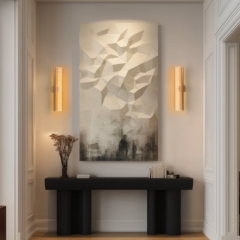 Linear LED Gold Flush Mounted Wall Sconce Dimmable with Striped Texture Clear Panel, 8 W, 6.5" H x 24.2" W x 3.1
