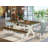 6 Piece Dining Table Set Contains a Rectangle Dining Room Table with X-Legs and 4 Baby Blue Linen Fabric Parson Chairs with a Bench, wire brushed linen white-157107321-157107319