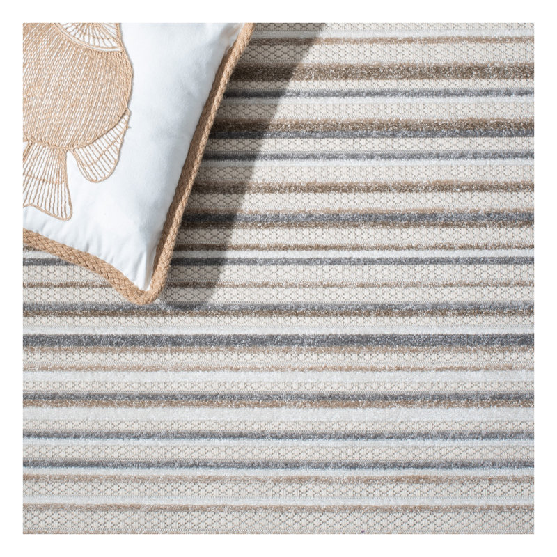 Mcknight Performance Striped Indoor/Outdoor Area Rug, Square 6'7"