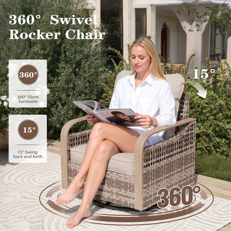 Chaise de patio pivotante en osier toutes saisons avec coussins All Weather