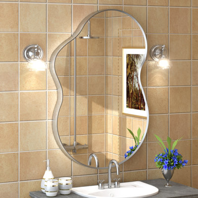 Amara Irregular Tempered Glass and Aluminum Alloy Framed French Cleat Mounted Wall Mirror