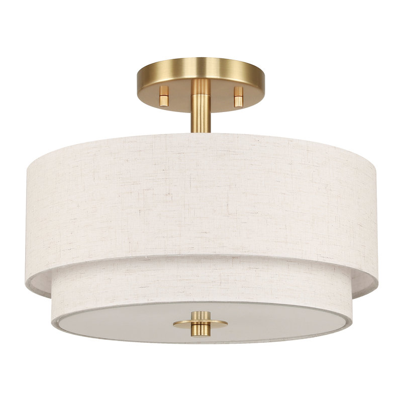 Modern 2 Light Drum Semi Flush Mount Ceiling Light Brushed Brass for Bedroom Living Room, Brushed Brass