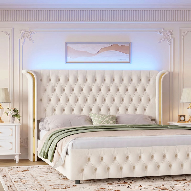 Ensemble de chambre à coucher 3 pièces, Très grand lit, Blanc cassé